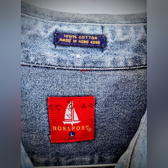 Vintage 90's Norsport Denim Shirt For Men Size Large Tall, Excellent Condition! - Picture 3 of 12